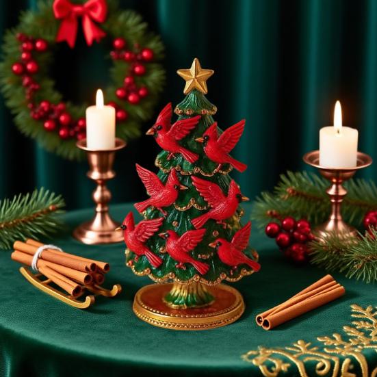 Christmas Ornament Colorful Christmas Tree Resin Display Mold with Bird Decor Living Room Bedroom Home Party Decor