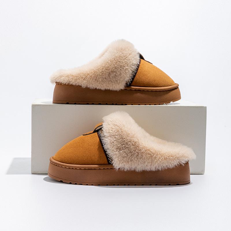 Thickened plush cotton slippers medium help winter bag and indoor home thermal cotton shoes winter