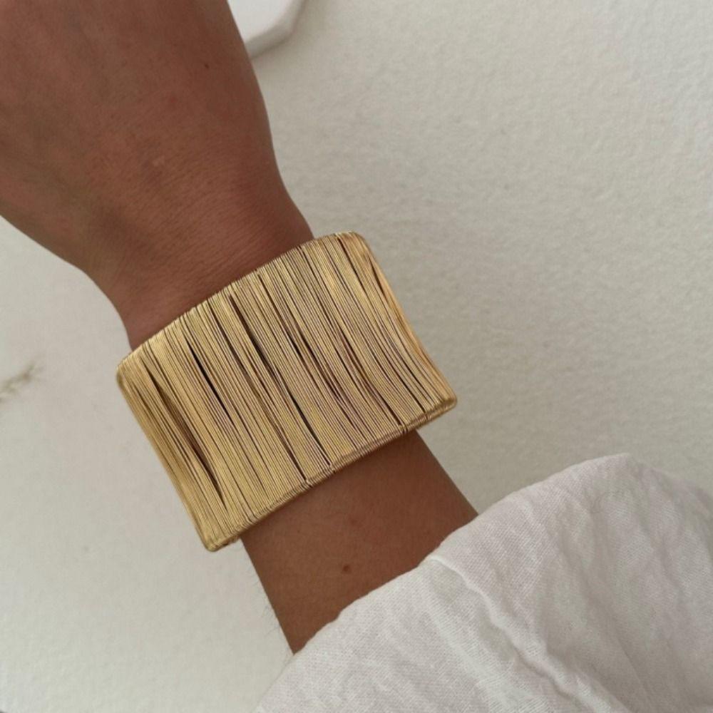 Weave Metal Wire Drawing Bangle Geometry Vintage Bracelet Adjustable Exaggerated Bracelet  Party