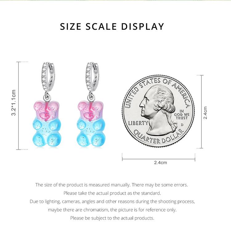 WOSTU 925 Silver Pink Blue Cute Candy Bear Stud Earrings For Women Fashion Party Jewelry Gift CQE1388