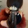 Vintage-Inspired Angel Wings Hair Clip Exquisite Faux Pearl Tassels Rhinestone Embellishments Zinc Alloy Metal Hairpin