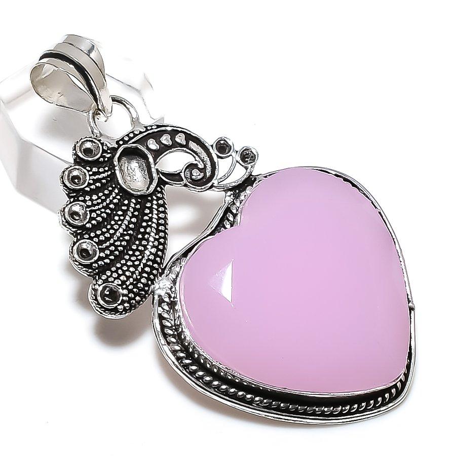 Pink Chalcedony Gemstone 925 Steling Silver Jewelry Pendant 2.48" L9Z83