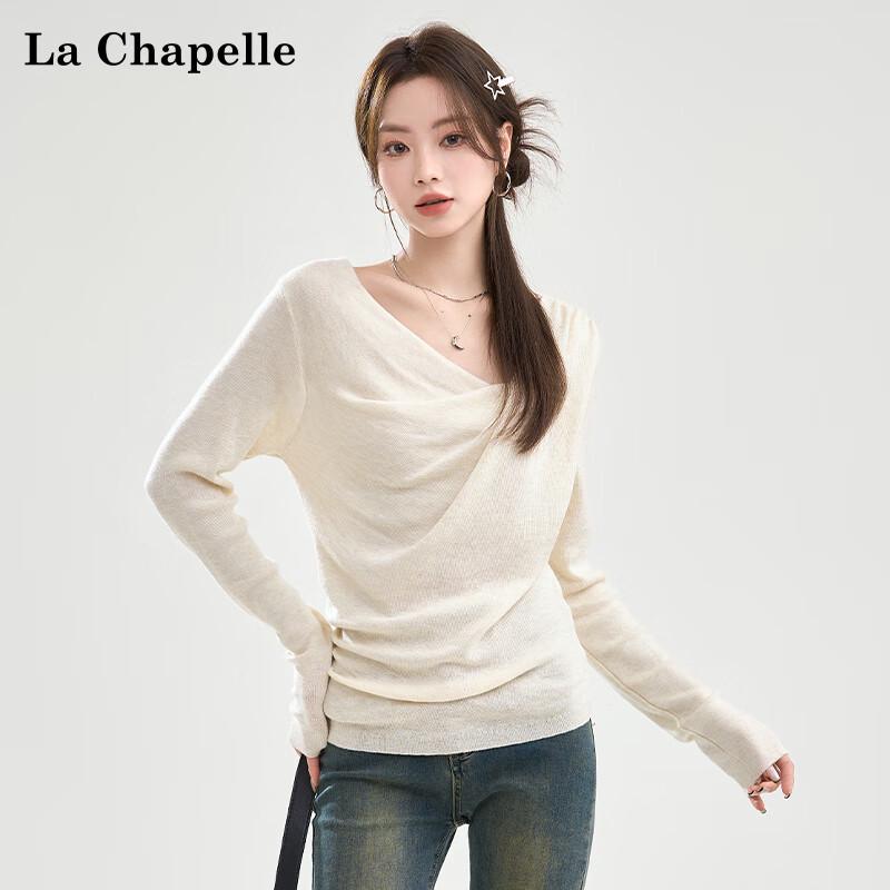La Chapelle Damen Stricktop mit Wasserfallausschnitt und Raffungen