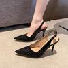 2025 summer patent leather pointed tip thin heel sequined bag head empty word with high heel sandals female temperament single shoes