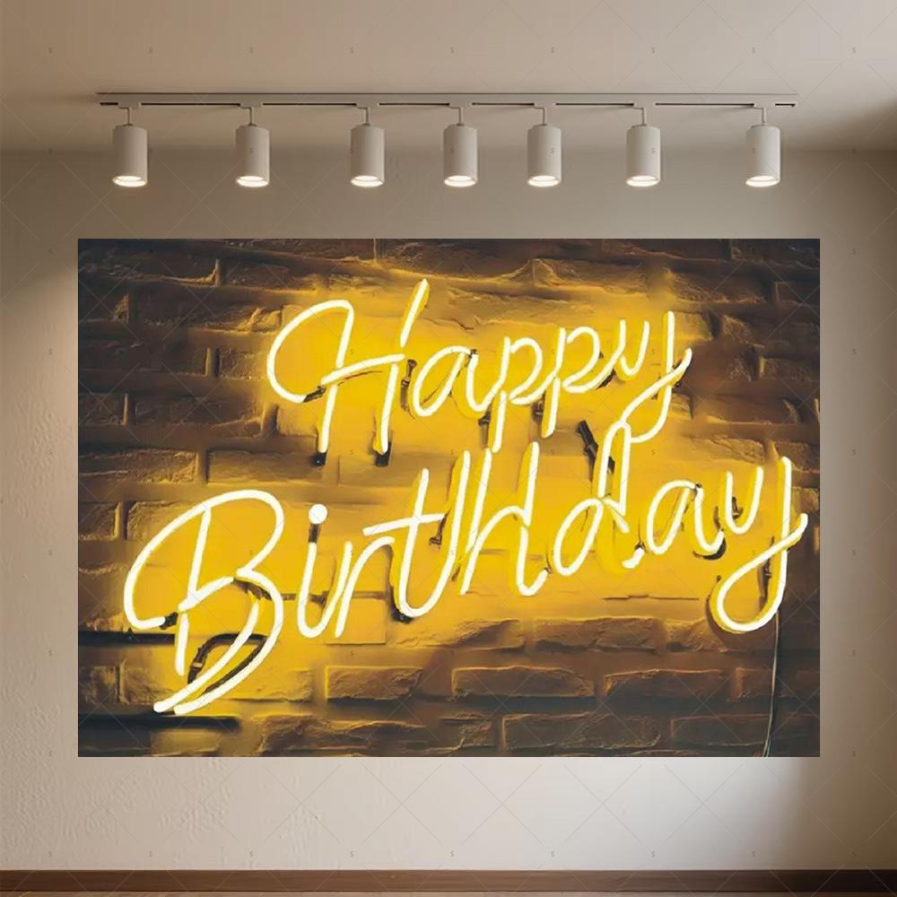 Glitter Happy Birthday Background Banner Glow Neon Dance Carnival Party Decorations Colourful Backdrop Supplies Photography Prop