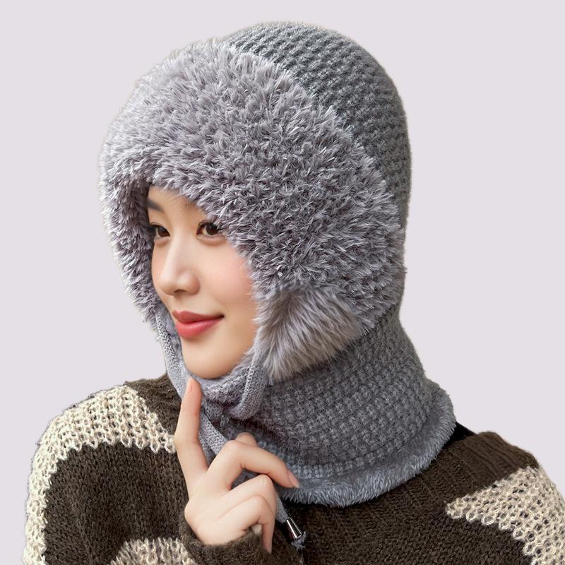 Thermal Knit Winter Hat Mask for Women Fleece Lined Outdoor Sports Full Face Cover Windproof Neck Gaiter for Cycling Skiing