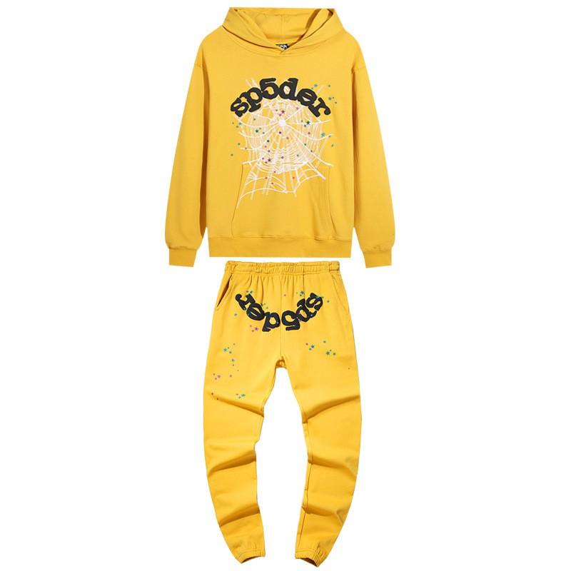 Spider Web Print Hooded Sweatshirt Set Men Women Loose Fit Cotton Fleece Streetwear Winter Outfit
