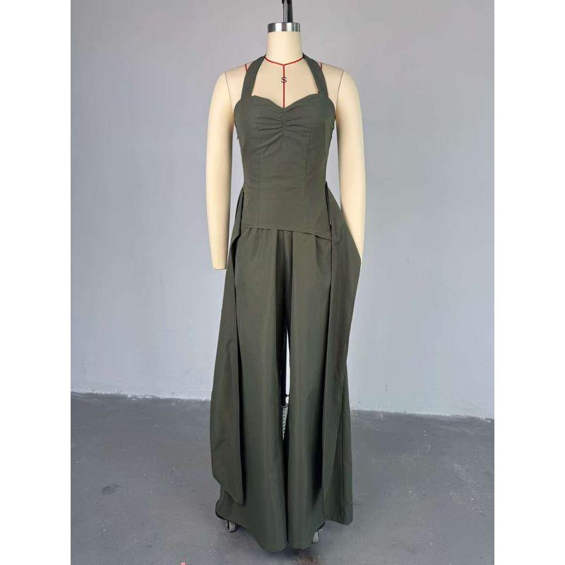 

Fashion Style New Fashion Sexy Halter Backless Wide Leg Jumpsuit Sexy Backless Jumpsuit Army Green M