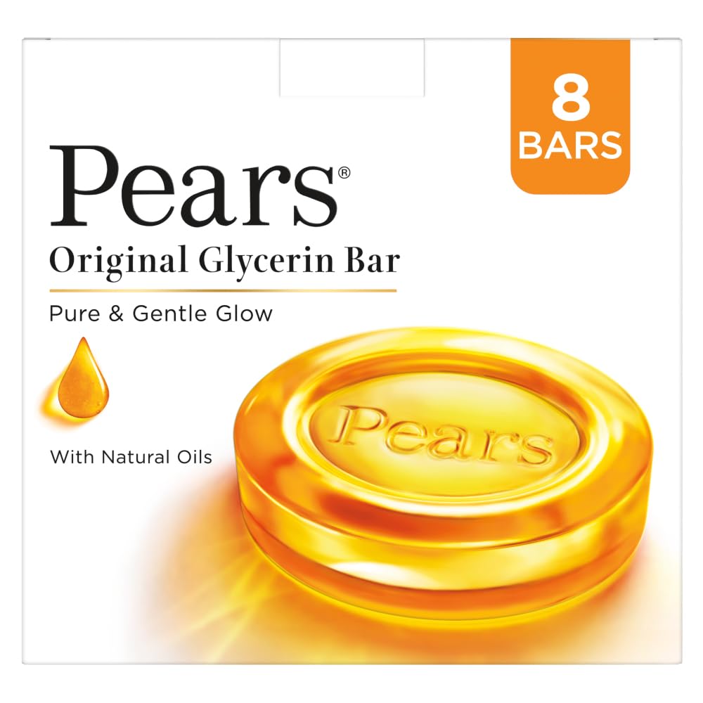 Pears Original Glycerin Soap Bar - Pure & Gentle Glow | With 98% Pure Glycerin |  Paraben-free | 125gms x 8