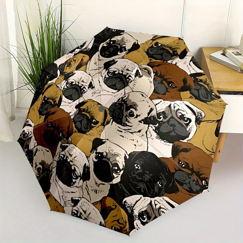 1pc Pug Party Automatic Open 8-Rib Windproof Umbrella, Travel & Commuting, Suitable for All Seasons