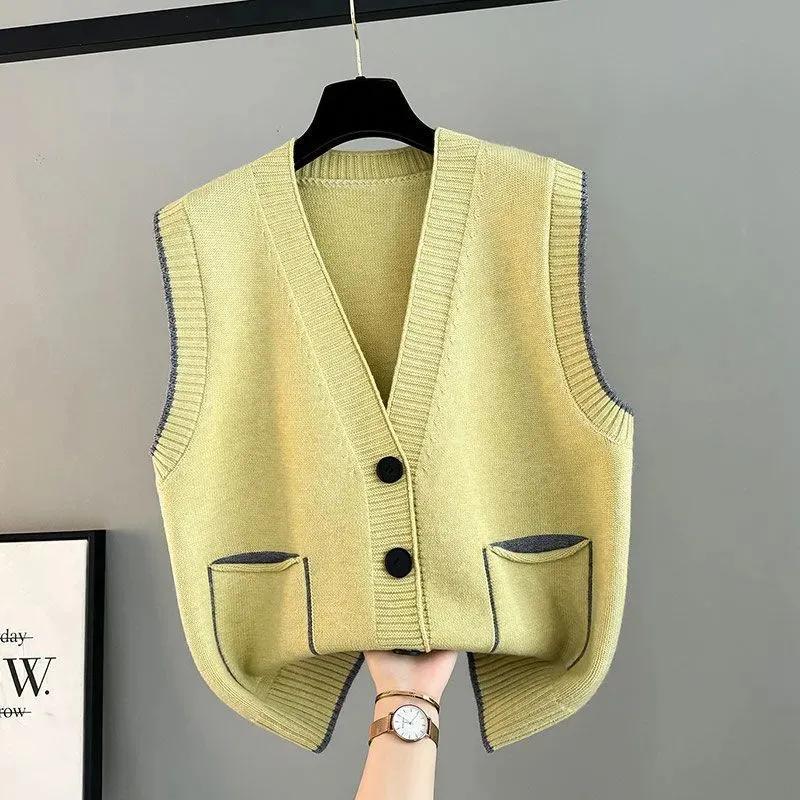 

Женский весенне-осенний вязаный кардиган-жилет оверсайз, короткий топ без рукавов XXS