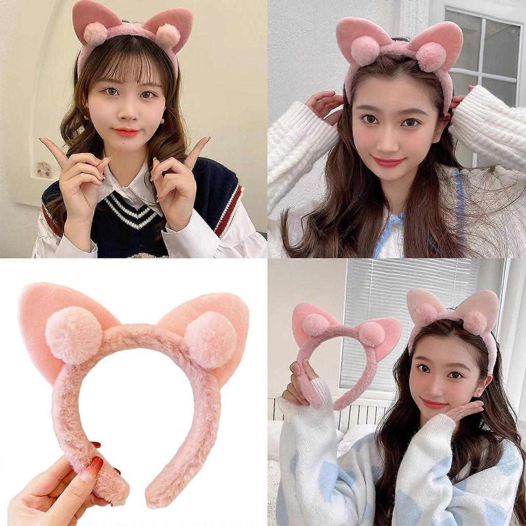 Joli Oreilles de Chat Cosplay Oreilles d'Animal Headwear, Bandeau Halloween ,Accessoires de Costume Headpiece avec Nœud Papillon Rose