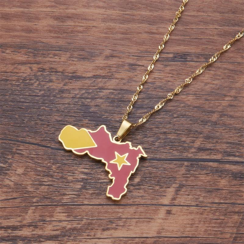 Nerezová ocel Etiopský region Tigray Mapa Národní vlajka Přívěsek Náhrdelník Dívka Dívka