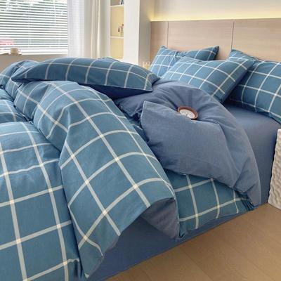 Thickened Pure Cotton Plaid Four-Piece Bedding Set
