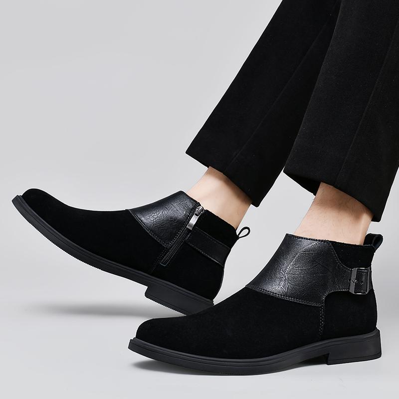 Fashion Genuine Leather Cowhide Retro Wedding Men Chelsea Boots Winter Dress Double Buckle Men Casual Ankle Suede Leather Boots Footwear