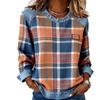 Geruite Denim Ronde Hals Loszittende Dames Hoodie