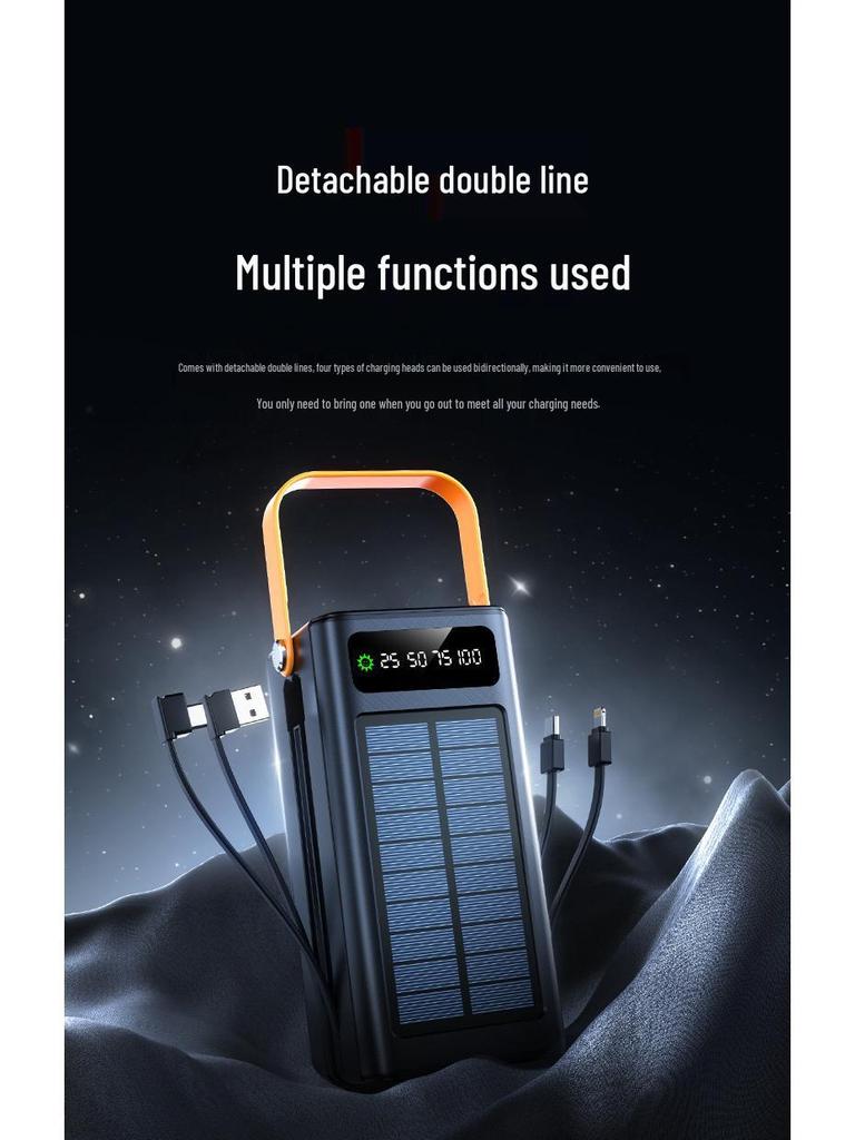 Large-Capacity 120W Solar Power Bank with 100,000mAh and Built-in Fast Charging Cable for Outdoor Use