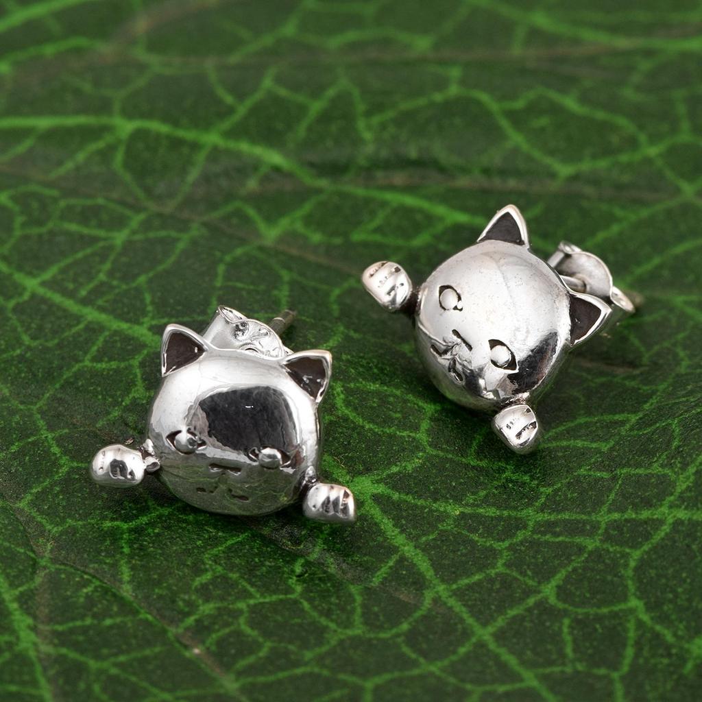 Katzen Gesichts Ohrringe - 925 Sterling Silber