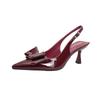 High-heeled bag head sandals women's new red bow with back empty pointed high heels stiletto