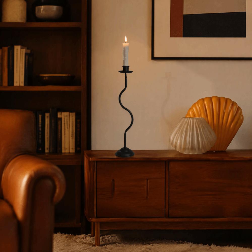 14.45x3.19in Taper Candle Holder Wavy Curve Design Metal Candle Holder for Home Decor