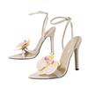 Fashion FHC New Women High Heeled Sandals,Flower Summer Shoes Slippers,Ankle Buckle Strap,Open Pointed Toe,35-43,Apricot,Dropship