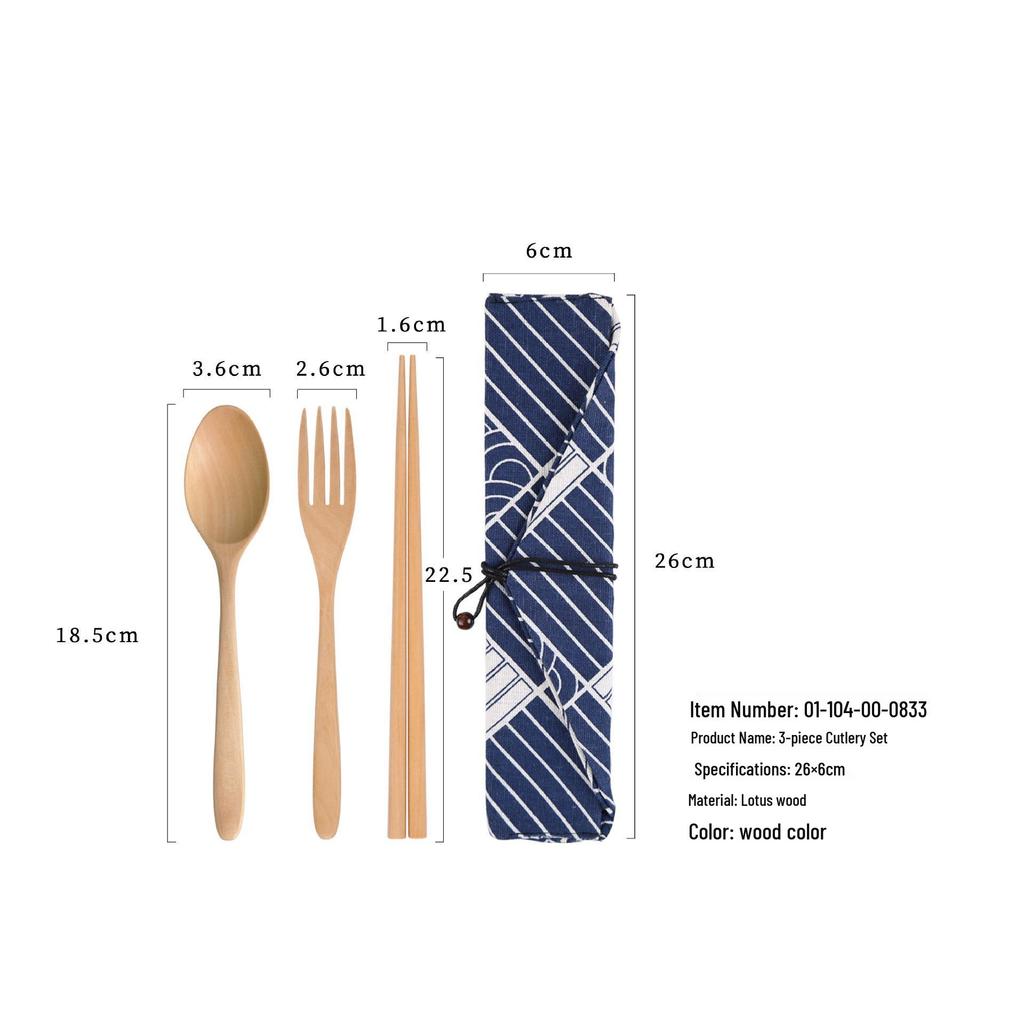 Japanese Korean Wooden Spoon & Chopsticks Set - Portable Tableware for Soup, Rice, and Serving.