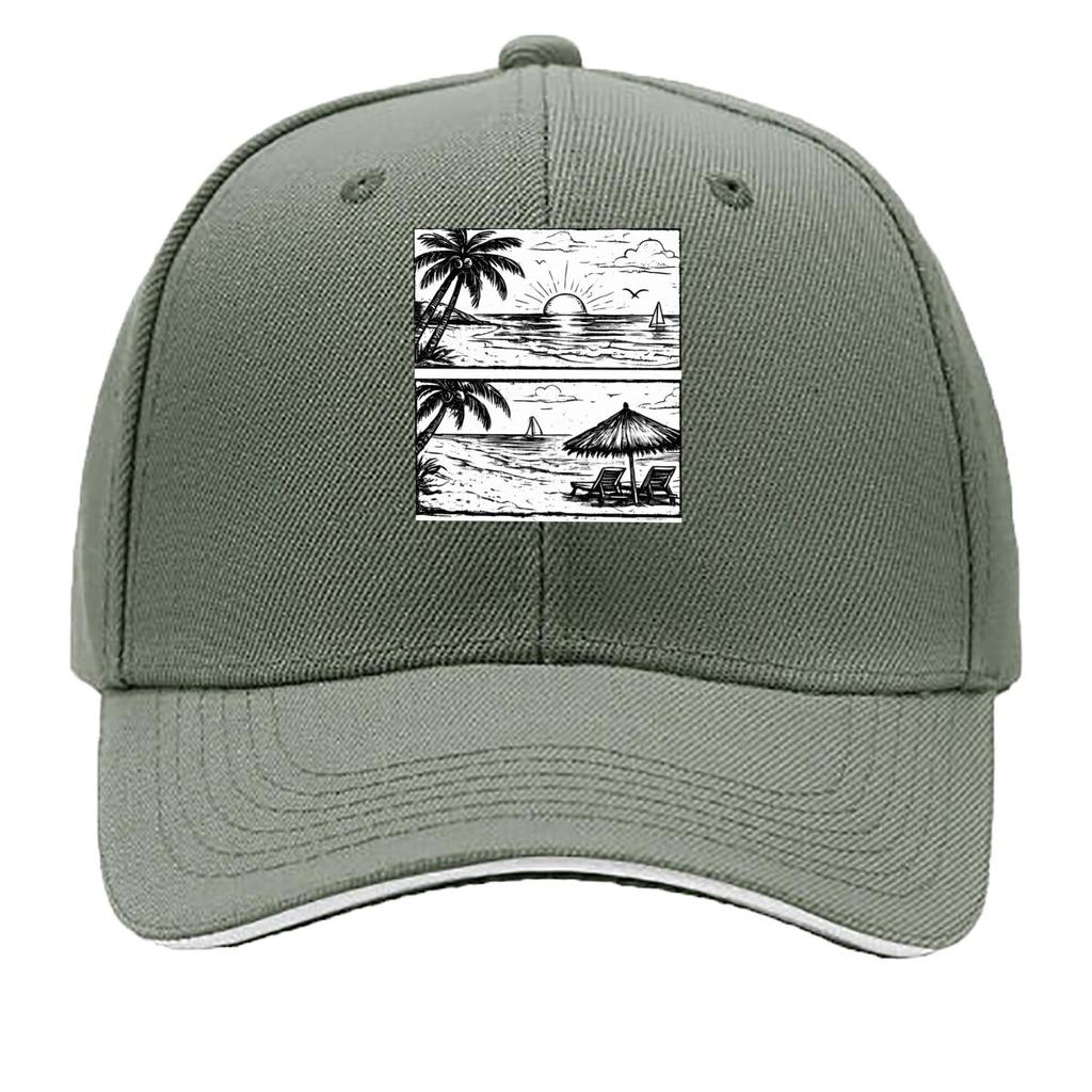 Tropical Beach Sunset Palm Tree Ocean Sailboat Sketch Sandwich Baseball Cap Unisex Women Sun Cap Outdoor Workouts Hat