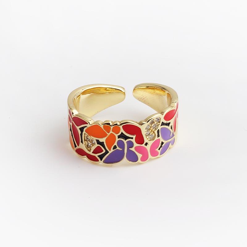 New Fashion Enamel Colorful Flower Rings For Women Adjustable Copper Gold Plated Wide Finger Band Ring Party Jewelry Gift
