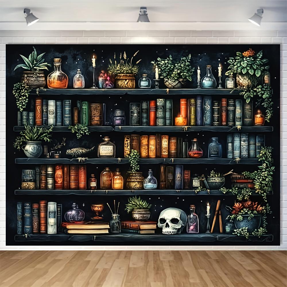 Gothic Library Books Potions Skull Tapestry Wall Hanging For Study Room Bedroom Decor Dark Fantasy Art Print Home Decorationgift