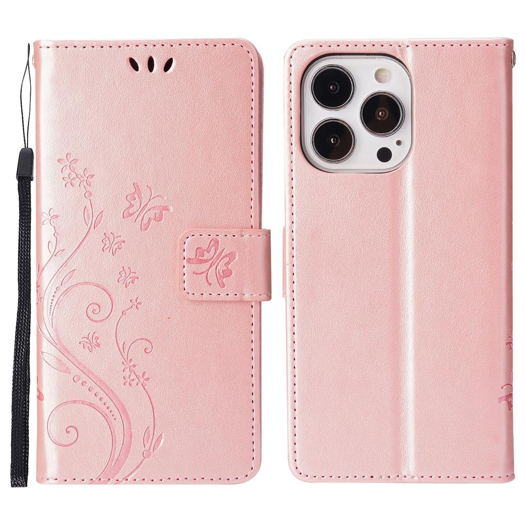 For iPhone 16 Pro Case Shockproof Butterfly Floral Leather Flip Phone Cover