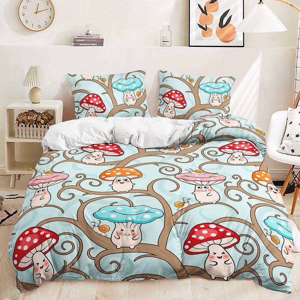 3D Pilz Bettwäsche Set mit rustikalem Stil Daunen Bettbezug Kissenbezug 2/3-teilig Einzelbett Doppelbett Luxus Heimtextil Geschenk