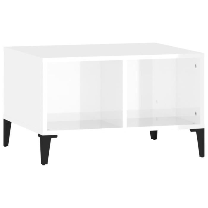 821038 vidaXL Table basse Blanc brillant 60x50x36,5 cm Bois d'ingénierie