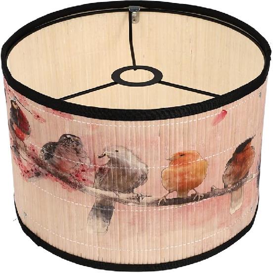 Drum Lamp Shade, E27 Vintage Lampshade Bamboos Pattern Chandelier Lamp Cover Replaceable Light Accessories for Pendant Floor Light, 30X30x20CM
