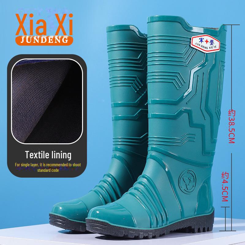 Jundeng Men's High-Top Waterproof Rain Boots - Non-Slip, Wear-Resistant with Velvet Lining
