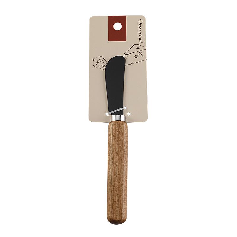 In-Stock Cheese & Butter Knife Set: Stainless Steel Black Blade with Acacia Wood Handles, Western Cutlery