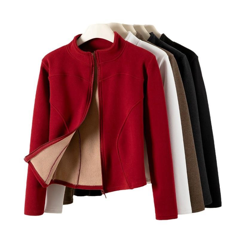 Bluza z kapturem ze stójką Sherpa Krótka kurtka Damska Jesień Zima Odzież wierzchnia Slim Fit Podszyta polarem Ciepła Top do jogi