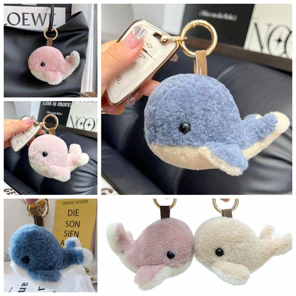 Plush Key Chain Whale Car Keychain Furry Wool Whale Keyring Furry Dolphin Keychain  Backpack Bag