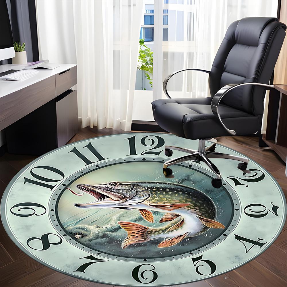 1pc Fish Clock Office Round Area Rug, Indoor Mat Suitable For Office, Under Office Chairs Bedroom Living Room Home Decor, Room Deco, 096