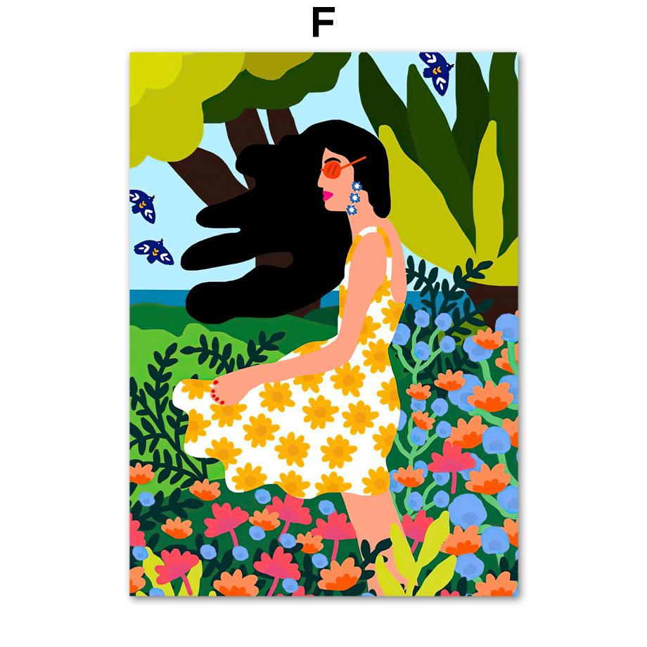 Böhmischen Stil Abstrakte Mädchen Blume Pflanze Nordic Vintage Poster Wand Kunst Drucke Leinwand Malerei Dekor Bilder Für Wohnzimmer