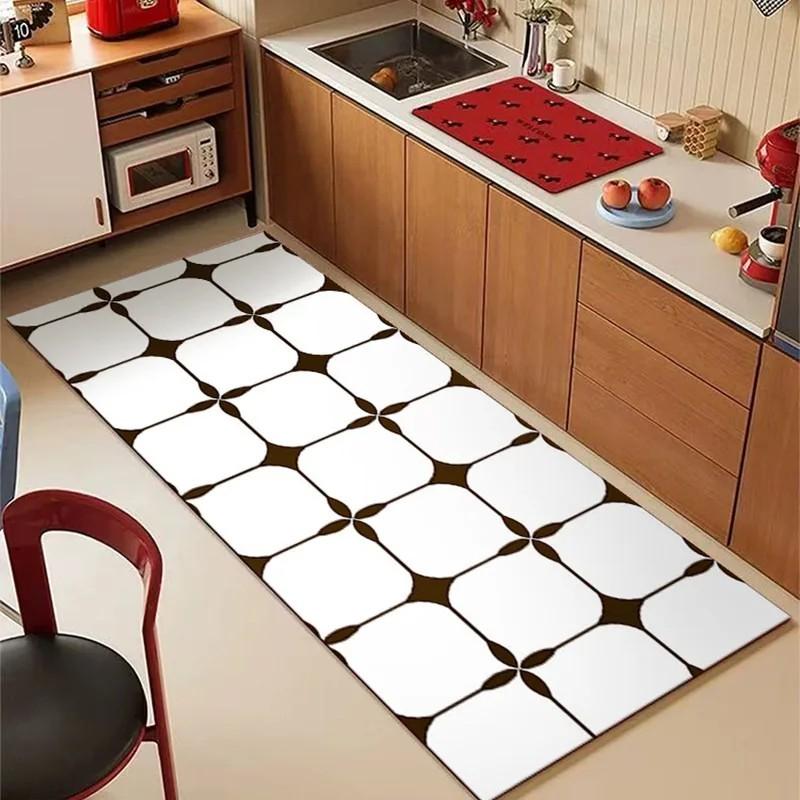 Non-slip Leather Kitchen Runner Rug, Waterproof Oil Proof Minimalist Plaid for Home Decor