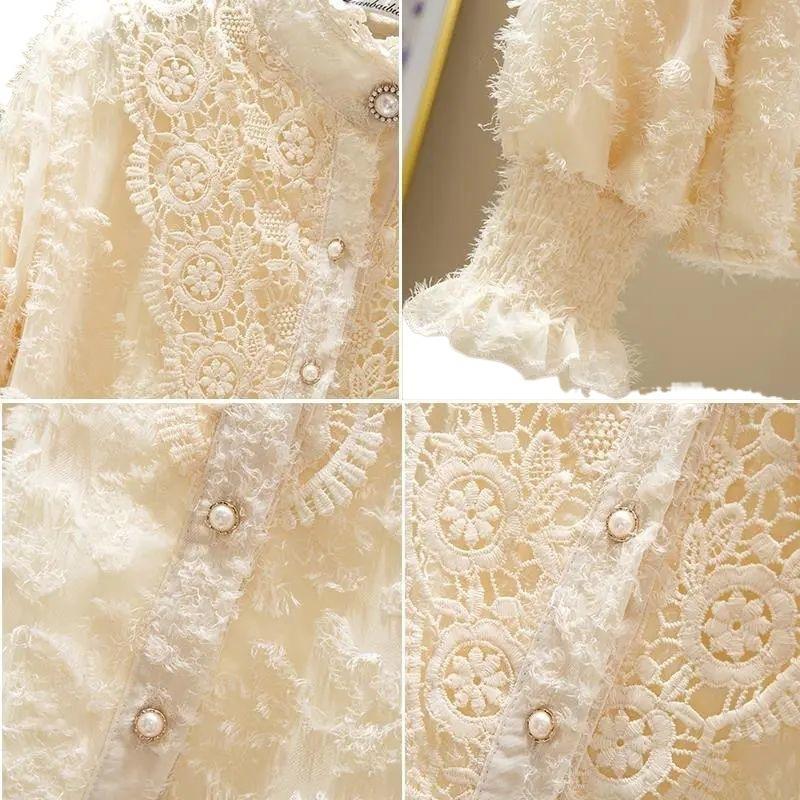 Stand-up Collar, Fleece and Thickened Base Layer, Paired with A Chiffon Top and Lace Shirt, A Stylish Autumn and Winter Blouse for Women