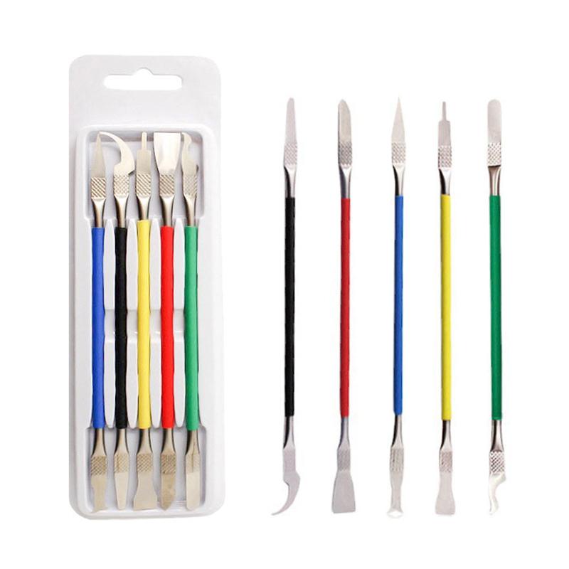 5pcs Dual Ends Metal Spudger Set, Professional Pry Opening Spudger, Mainboard Chip Disassemble Removal Accessories Kit