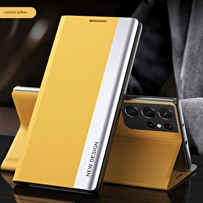 

Plating Holder Phone Case for Samsung Galaxy S23 S24 S22 S25 FE Plus Ultra A05S A15 A35 A55 A17 A16 A26 A36 A56 Leather Cover Galaxy A56 жовтий