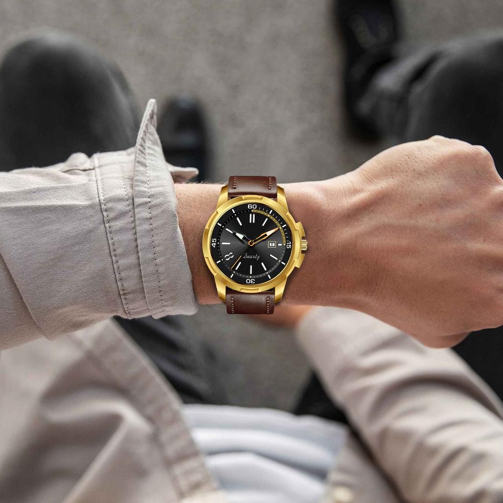 Military Leather Watch Dial Quartz Movement Business Casual Outdoor Sports Wristwatch