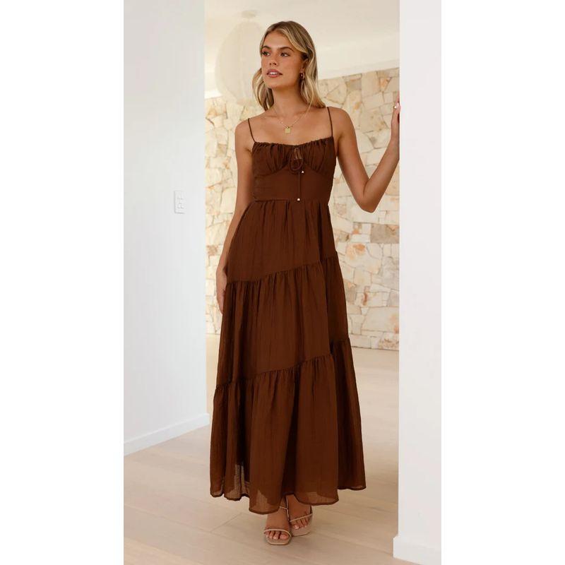 European and American Women clothes New 2025 Sleeve Patchwork Sling Long Backless Lace-up Big Hemline Dress