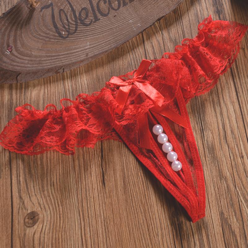 Beading Thong Panties For Women Sexy G-Strings Female Ruffles Lingerie Lolita Fashion Underwear Bows Lace Calcinha 2064