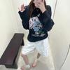 Wool Blend Floral Letter Pattern Round Neck Loose Sweater