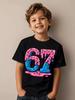 Cute Meme T-Shirt for Boys Girls Childrens Six Seven Funny Kids Y2k Tees Tops 67 Brainrot Print Round Neck Short Sleeve T Shirt