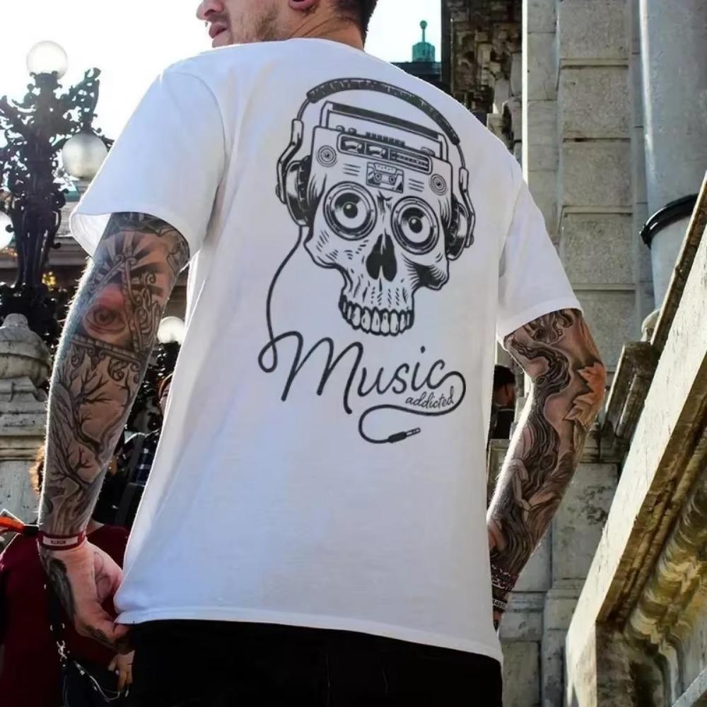 Punk Rock Skull Tshirt Fashion Tough Guy T Shirt Harajuku Heavy Metal Rock Tops Men Summer Street Hip-Hop Tee Ropa Hombre