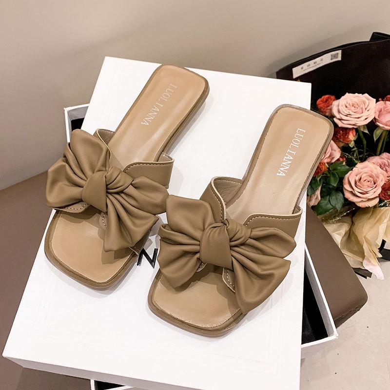 

Однословные сандалии, морской отдых, пляжная обувь, женская летняя одежда, новинка 2025, юбка, сказочный стиль, шлепанцы с бантом 40 коричневый